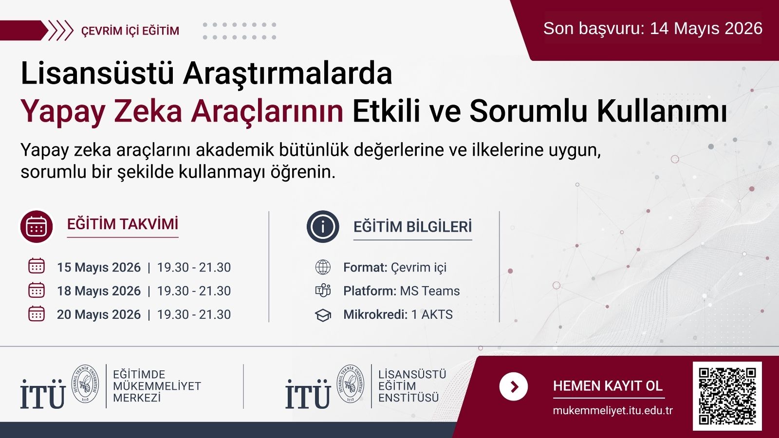 İTÜ LEE ve İTÜ MEM’den Lisansüstü Öğrencilere Yapay Zekâ Eğitim Dizisi 
